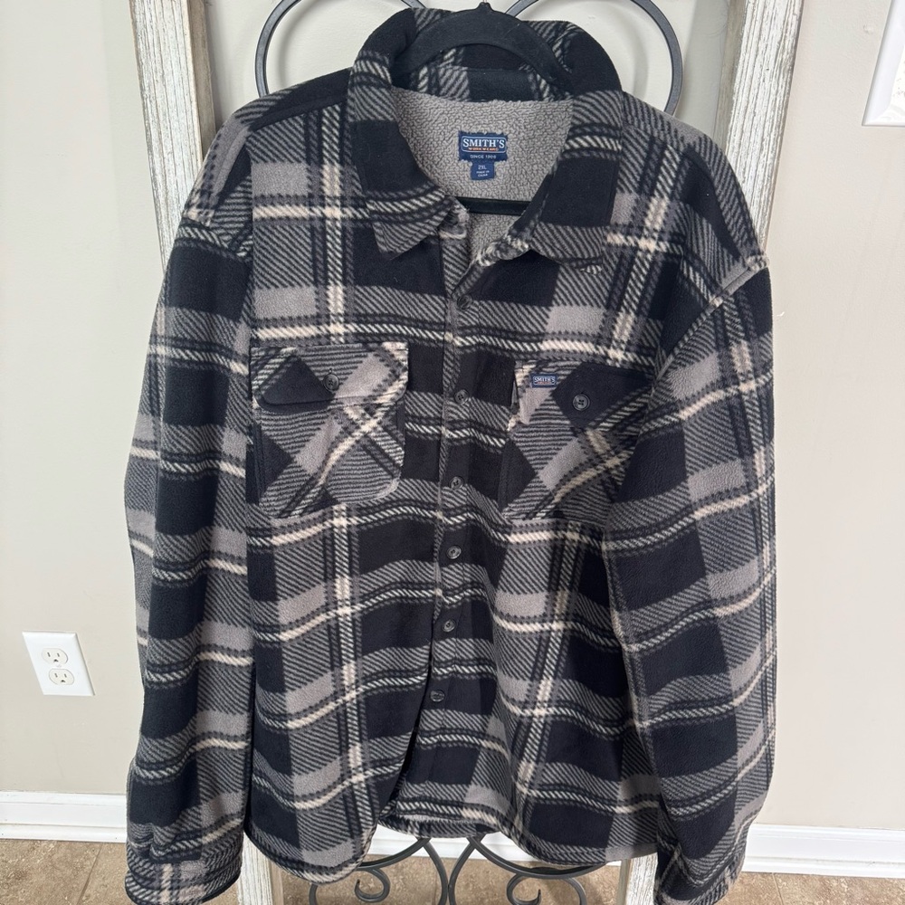 Smith’s Work Wear Black and Gray Plaid Men's Sherpa Lined‎ Jacket Size XXL